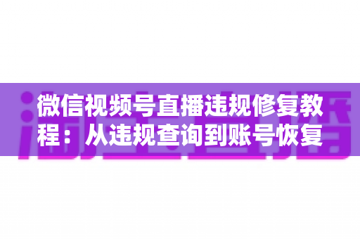 微信视频号直播违规修复教程：从违规查询到账号恢复的全流程实操指南