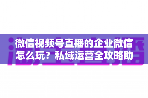 微信视频号直播的企业微信怎么玩?私域运营全攻略助力企业流量变现 微信视频号直播的企业微信怎么玩?私域运营全攻略助力企业流量变现